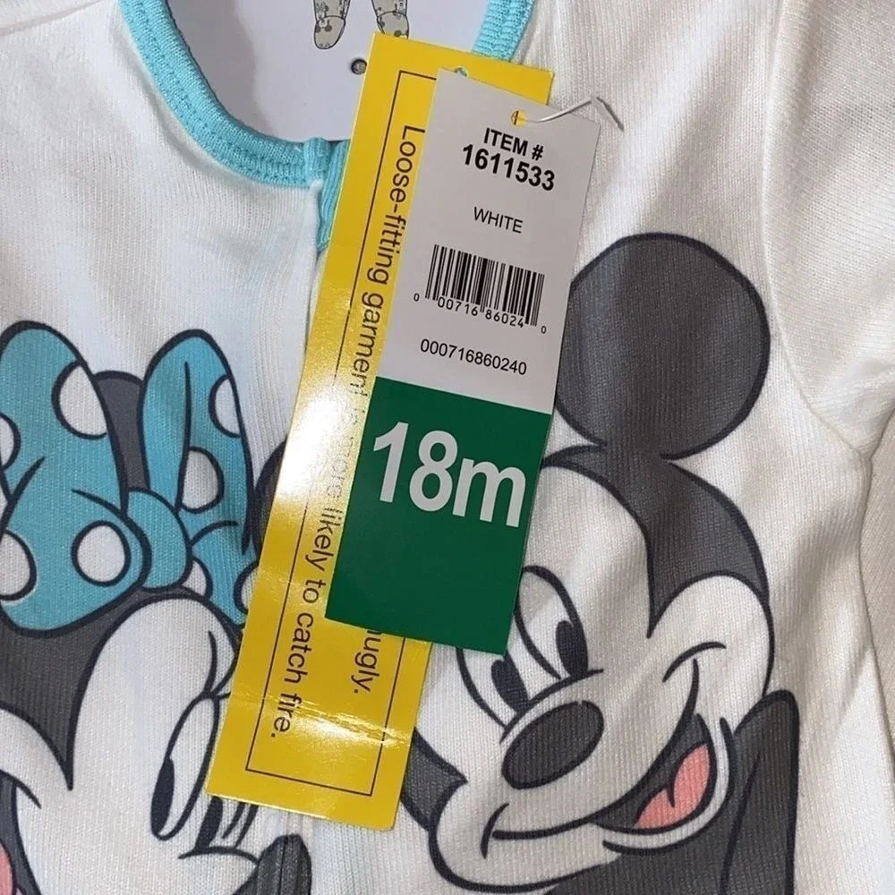 Disney Mickey Minnie Mouse 2 Pack Footed Sleeper Pajamas‎ White Gray 18M New!